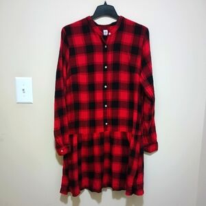 Gap Buffalo Plaid Button Down Drop Waist Shirt Dress Size Large/Tall